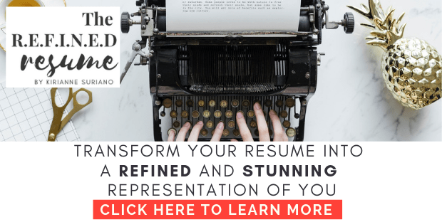 About Me Homepage The Refined Resume by Kirianne Suriano homepage ad 350